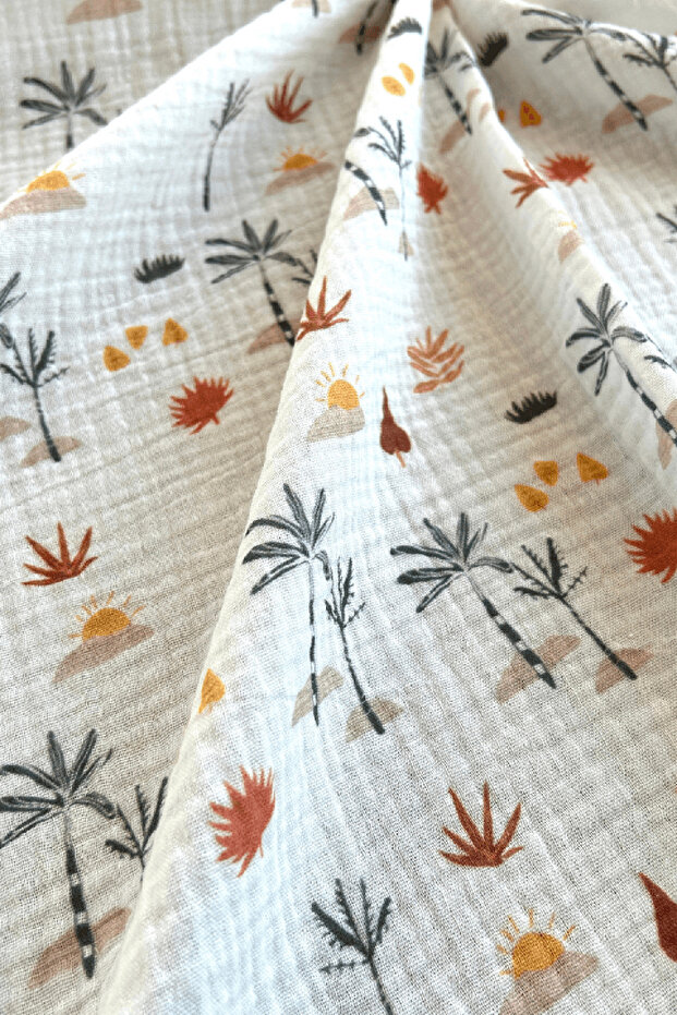 Palm Tree Patterned Double Layer Cotton Muslin Fabric / Dry 141 - 4