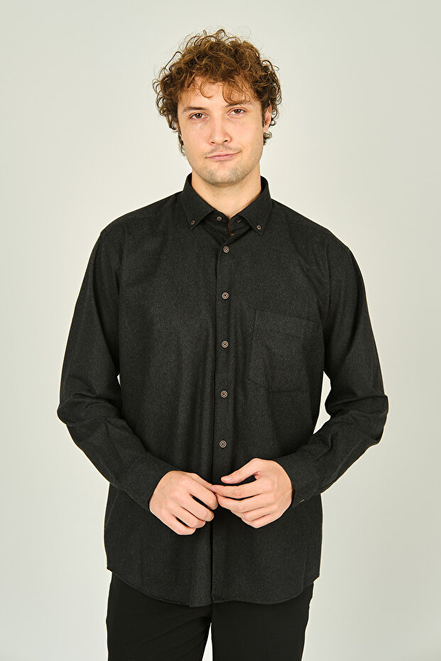 Mugi Men's Long Sleeve Single Pocket 100% Cotton Shirt 4100 Anthracite