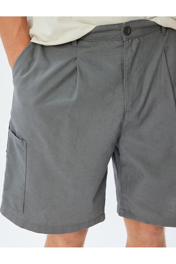 Keten Karışımlı Şort Yazlık Bermuda Chino Cep Detaylı - 5