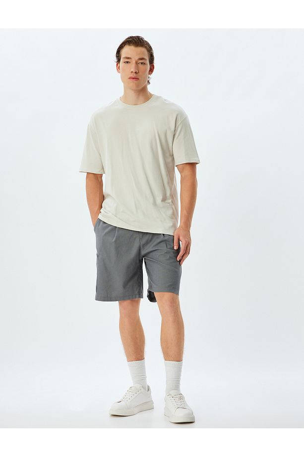 Keten Karışımlı Şort Yazlık Bermuda Chino Cep Detaylı - 1