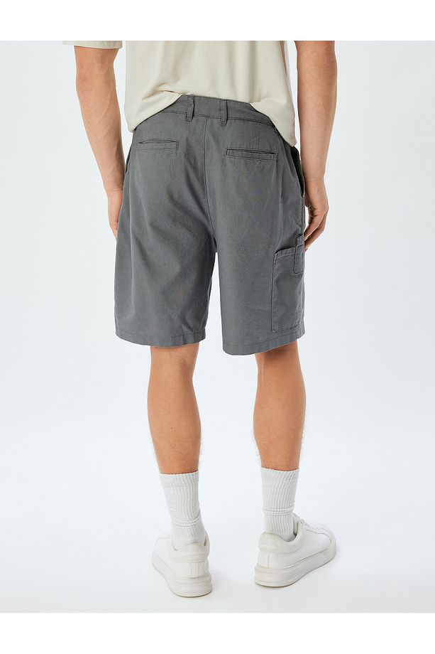 Keten Karışımlı Şort Yazlık Bermuda Chino Cep Detaylı - 4