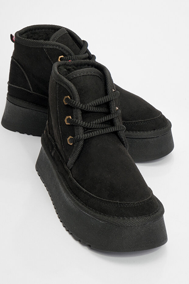 Ovela Black Thick Sole Lace-Up Women's Sports Boots