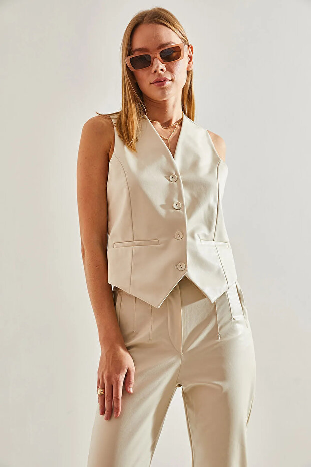 DERİ YELEK EKRU - 1