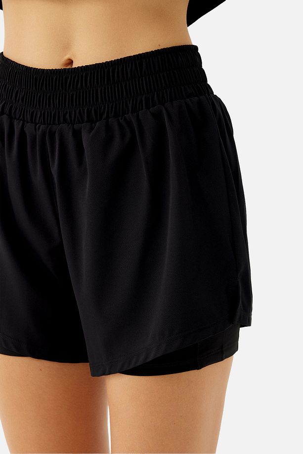 Rose Taytlı Siyah Spor Şort - 5