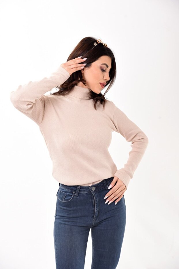Women's Turtleneck Turtleneck Slim Fit Sweater Beige