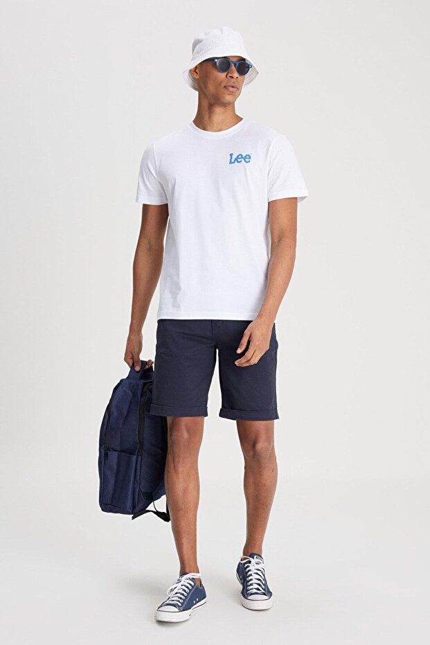 Regular Fit Regular Fit 100% Cotton Crew Neck Men's White Big Logo T-Shirt