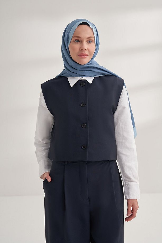 Dama Monogram Şal-Kot Mavisi - 2