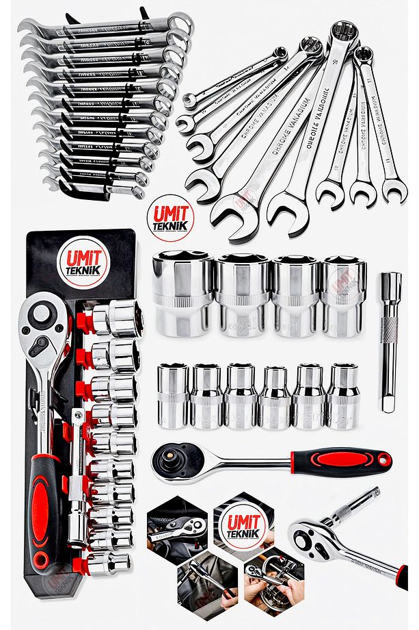 Premium 24 Parça 12 Kombin Anahtar Set 1/2 Krom Cırcır Lokma Takım Set - 1