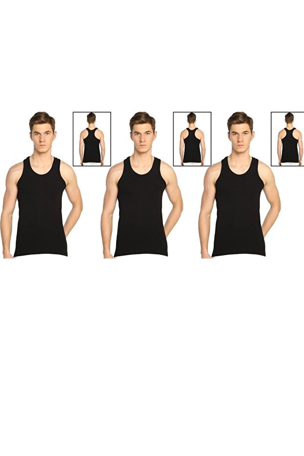 Men's Cotton 3 Pieces Black Athlete Tank Top