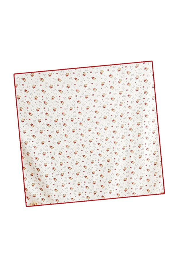 Teddy Bear Patterned Single Layer Combed Cream Red Baby Blanket