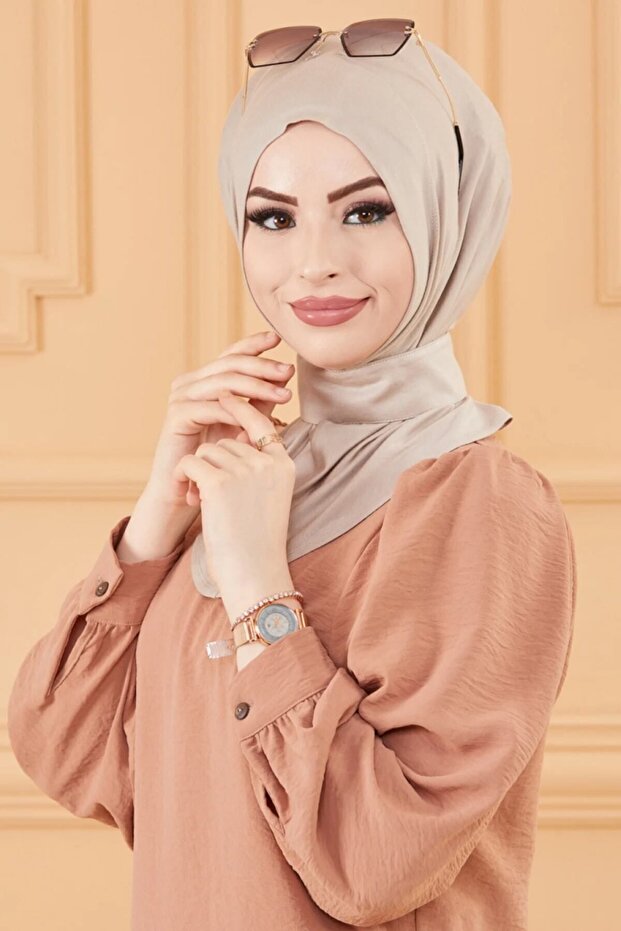 Women's Hijab Snap Bonnet Sandy Hijab Neck Collar Bonnet Light Mink