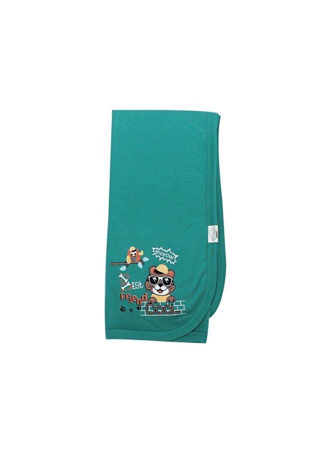 Green Glasses Baby Boy Blanket - Cotton Combed Cotton with Cat, 80X80