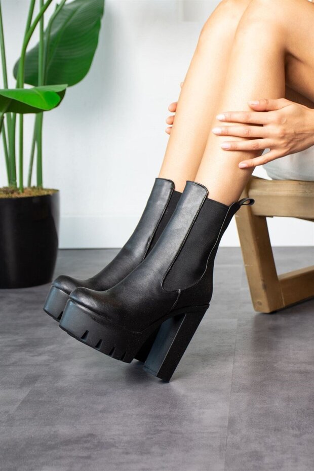 Liliana Siyah Topuklu Deri Bot - 2