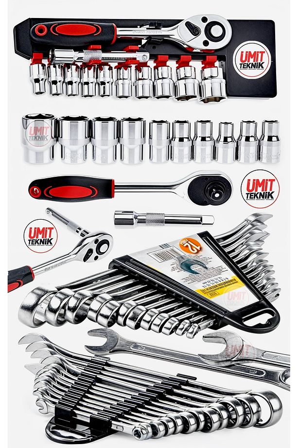 24 Parça  Premium 12 Kombin Anahtar Set 1/2 Krom Cırcır Lokma Takım Set - 3