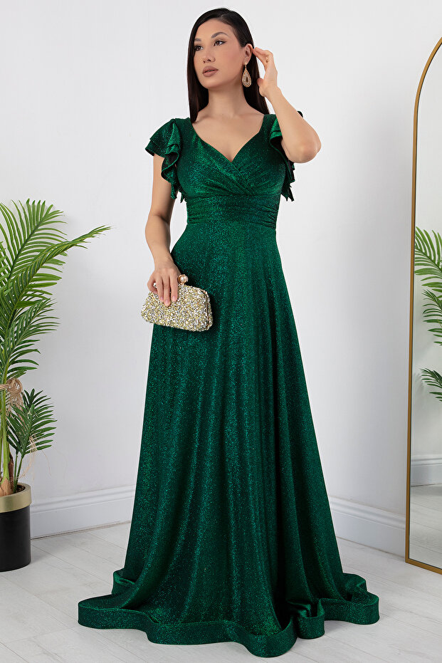 Kol Volanlı Simli Abiye Elbise 39925 - 3