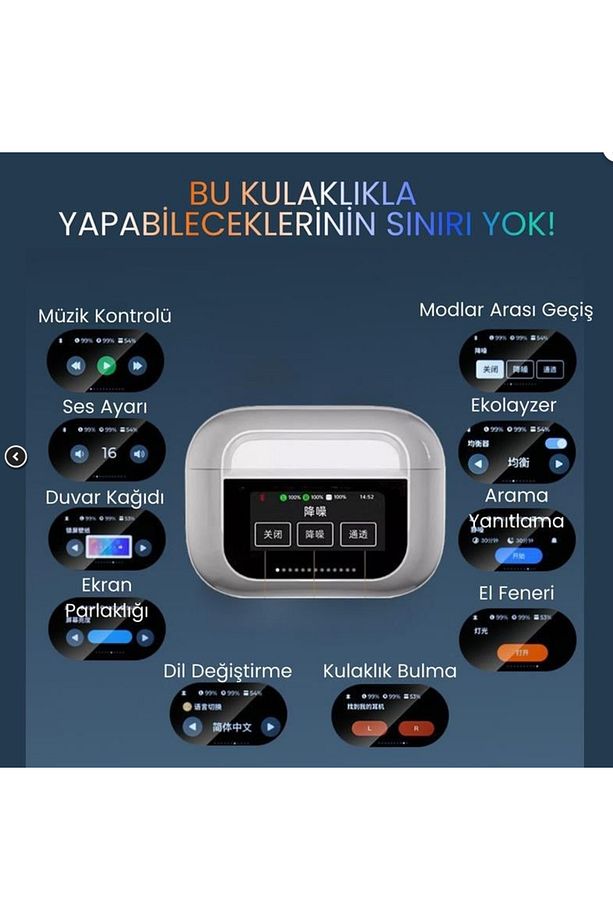 Bluetooth Kulaklık LCD Tam Renkli Akıllı Ekran Dokunmatik Ekran ANC Gürültü Azaltma  TWS Kulaklık - 5