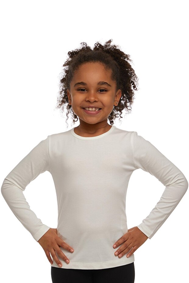Ecru Basic Seasonal Lycra Long Sleeve Girls' T-Shirt