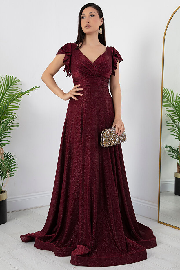 Kol Volanlı Simli Abiye Elbise 39925 - 3