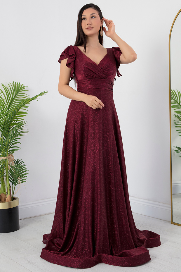 Kol Volanlı Simli Abiye Elbise 39925 - 5