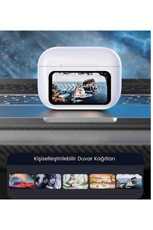 Bluetooth Kulaklık LCD Tam Renkli Akıllı Ekran Dokunmatik Ekran ANC Gürültü Azaltma  TWS Kulaklık - 8