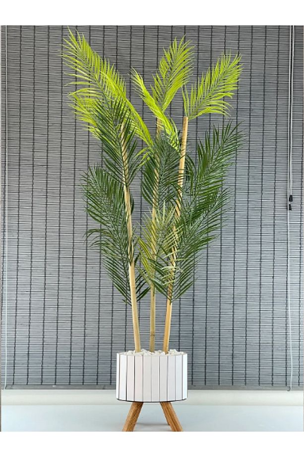 Yapay Palmiye Ağacı Ahşap Elips Saksılı Ayaklı Areka 3 Gövde 18 Yapraklı 135cm - 1