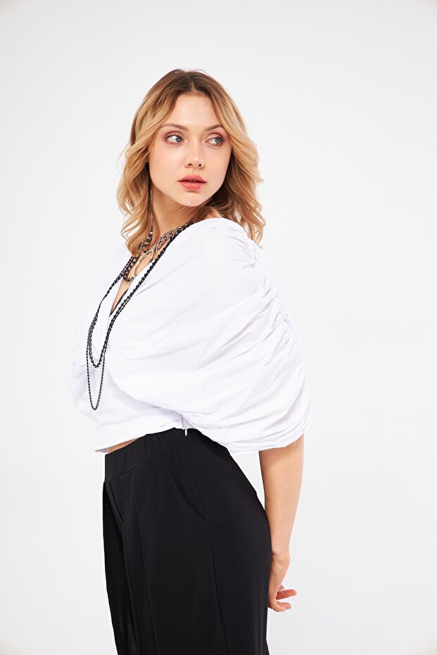 Drapeli Çapraz Yaka Bluz - 3