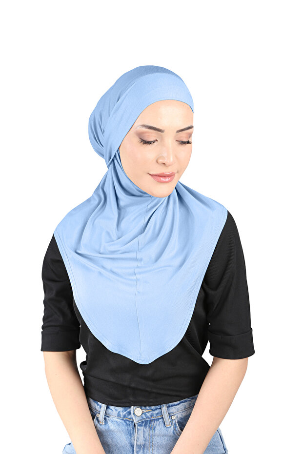 شال من قماش الفيسكوز مع حزام عمامة قابل للتعديل - ST057 أزرق فاتح