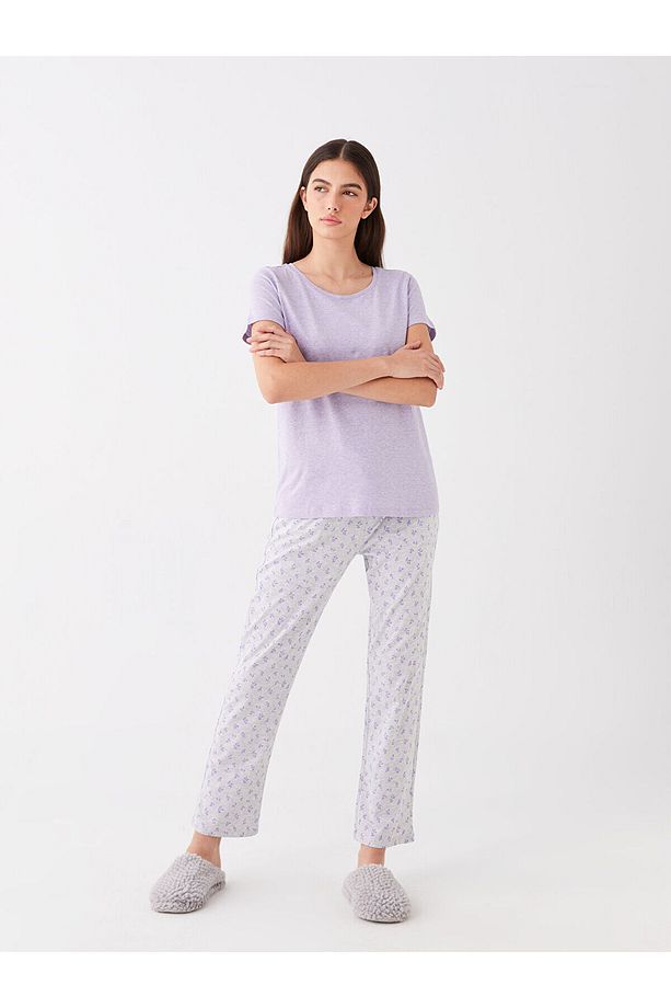 Lcw Bisiklet Yaka Desenli Uzun Kollu Kadın Pijama Takımı - 1