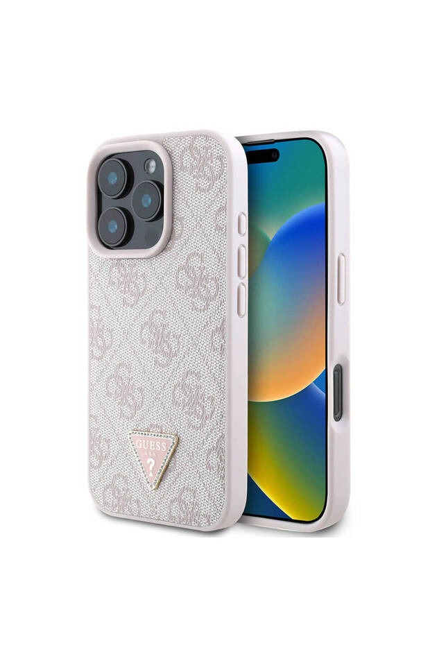 iPhone 16 Pro Max Compatible Case Guess Licensed Magsafe Featured Pu Leather 4g Patterned Rhinestone Triangle - 1
