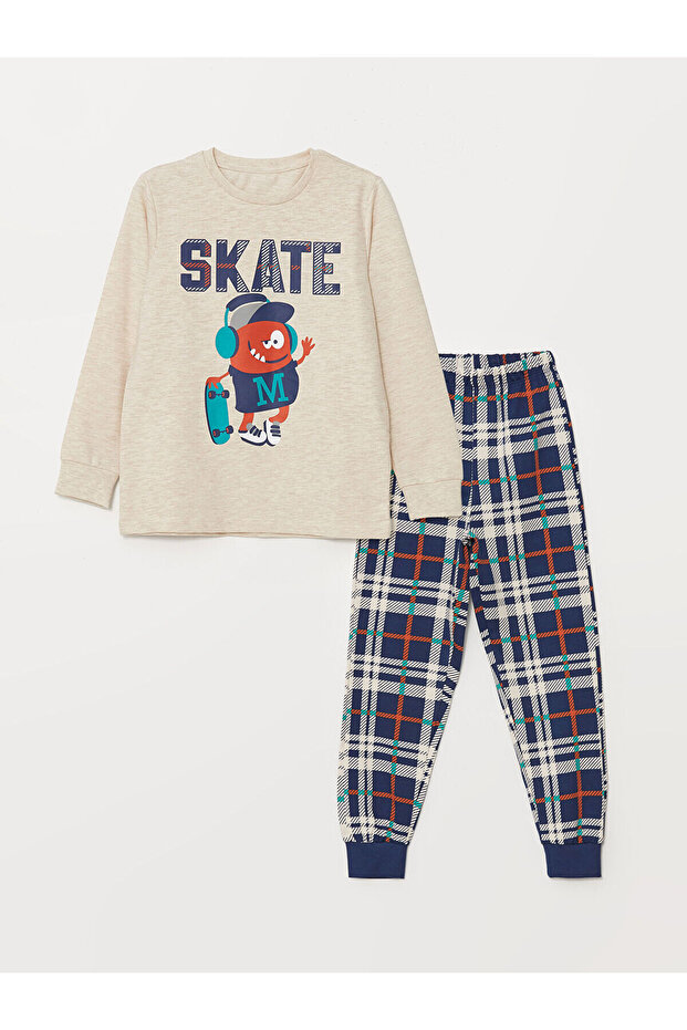 Lcwk Crew Neck Printed Long Sleeve Boy Pajamas Set