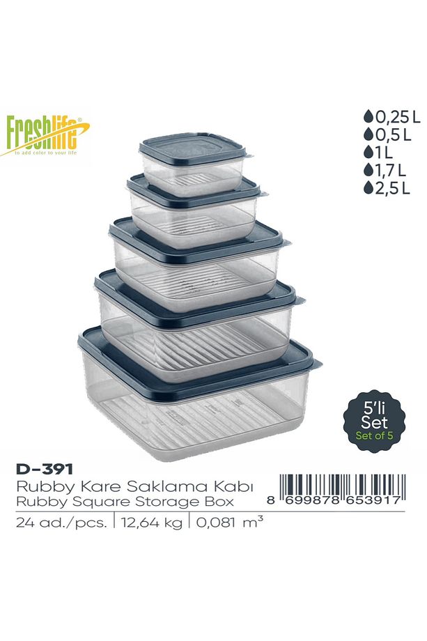 5'lı Mikrodalga Fırın Ve Derin Dondurucu Kullanımına Uygun Saklama Kabı 250Ml 500Ml 1Lt 1,7Lt 2,5Lt - 3