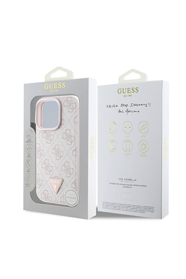 iPhone 16 Pro Max Compatible Case Guess Licensed Magsafe Featured Pu Leather 4g Patterned Rhinestone Triangle - 5