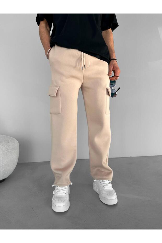 Men's baggy fit cargo sweatpants - beige