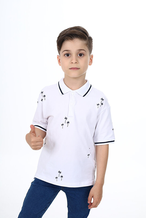 Boy's Polo Neck Palm Printed T-Shirt