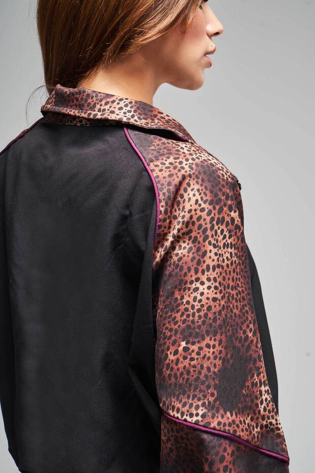 Kadın Leopar Renk Baskılı Oversize Tasarım Ceket - 5