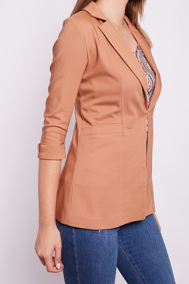 Kapri Truvakar Kol Süs Cepli Kopçalı Ofis Blazer Kumaş Ceket-camel - 5