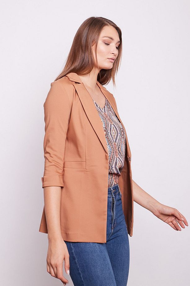 Kapri Truvakar Kol Süs Cepli Kopçalı Ofis Blazer Kumaş Ceket-camel - 2