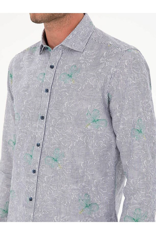 İndigo Keten Karışımlı Slim Fit Uzun Kollu Gömlek 50233192-VR028 - 7