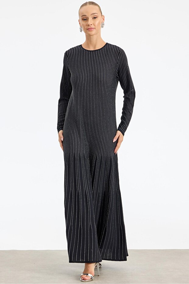 Simli Rayon Elbise SİYAH - 3