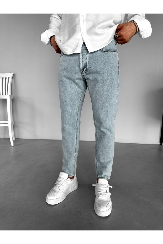 Men's Boyfriend Fit 100% Cotton Jean Trousers Light Blue