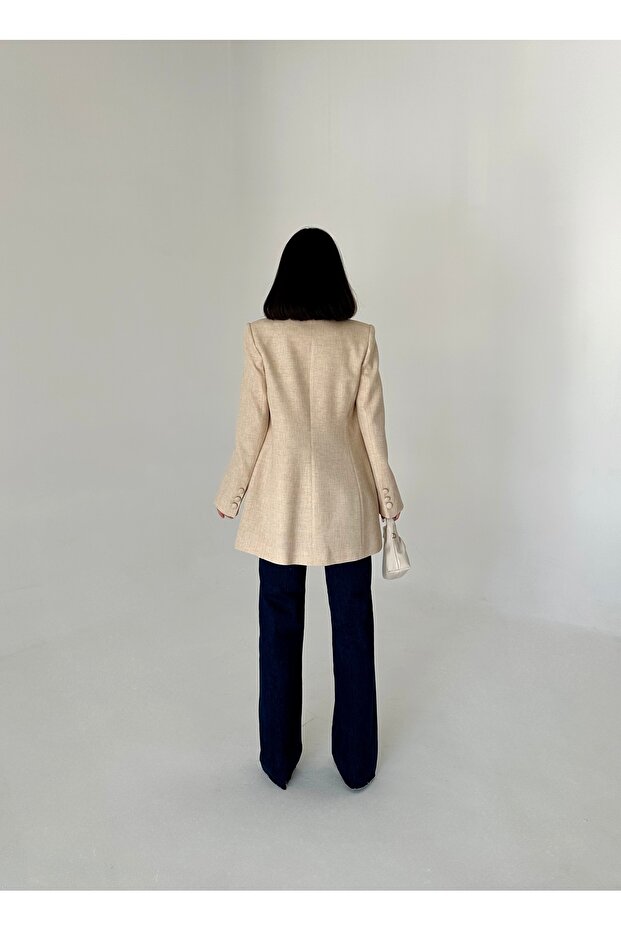 Coated Buttoned Long Blazer Jacket - 6