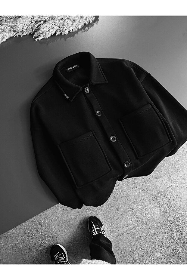 Erkek Oversize Basic Rahat Ceket Siyah - 2