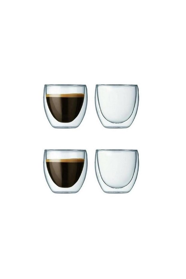 4 Double-Walled 60ml Espresso Mugs with Evil Eye Charm Gift Set for Home/Office Coffee and Tea.