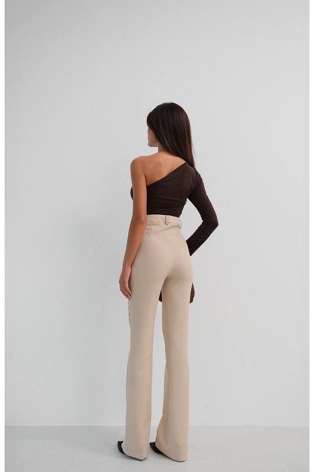 Sage Yüksek Kalite Kadın Asimetrik Tek Omuz Crop Top Kahverengi - 5