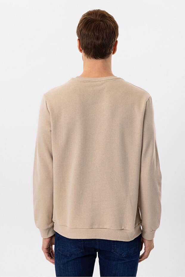 O Yaka Regular Kalıp Düz Sweatshirt - 5