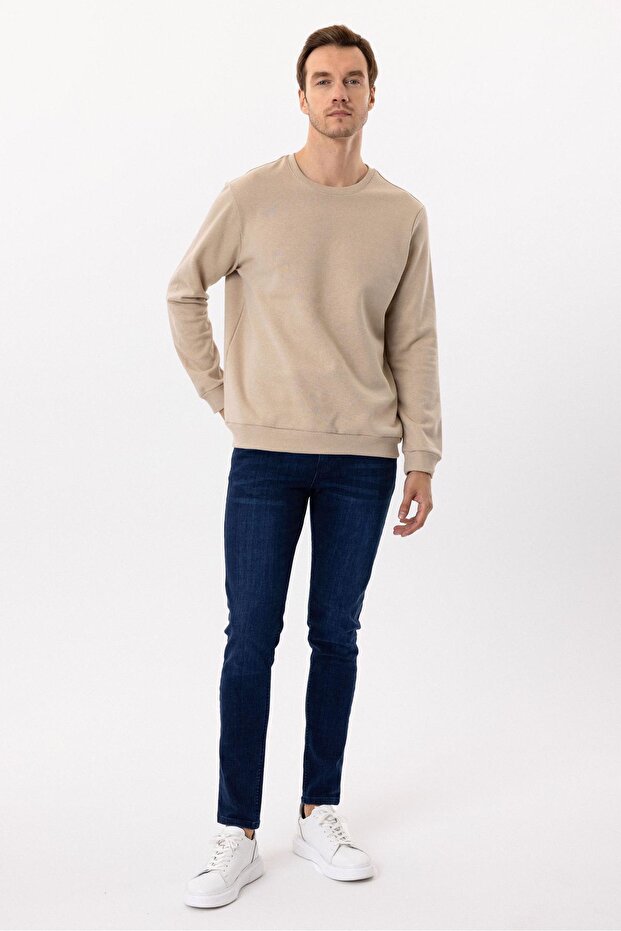 O Yaka Regular Kalıp Düz Sweatshirt - 2