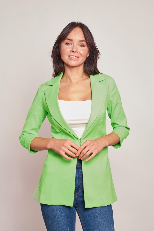 Capri Truvakar Sleeve Ornamented Pocketed Lycra Fabric Office Style Blazer Jacket-Phosphor Green