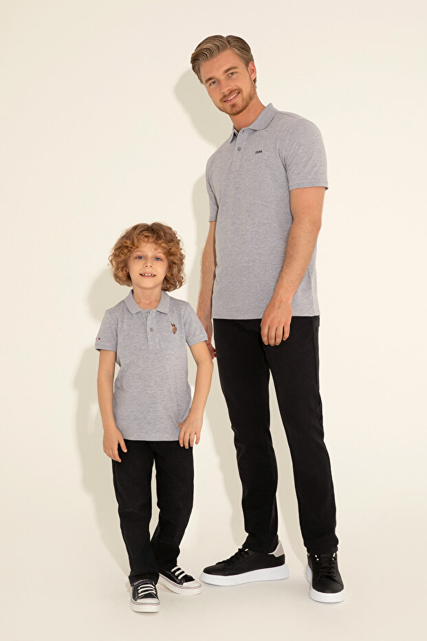 Boy's Gray Melange Basic Polo Neck T-Shirt 50284814 -Vr086