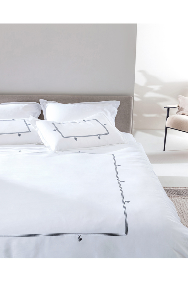Lilas King Size Embroidered Bed Sheet Piece Set Duvet Cover Set - Satin