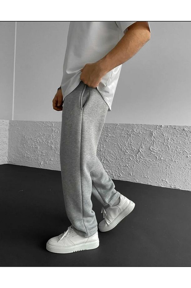 Baggy Eşofman Altı Gri Bol Paça Kışlık - 2